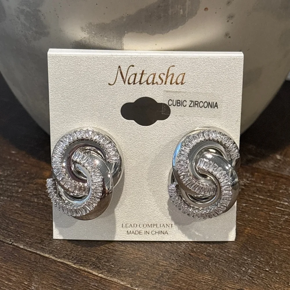 Natasha Cubic Zirconia Silver-Plated Statement‎ Earrings